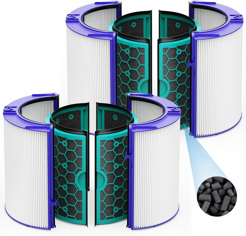 isingo 2 Pack TP04 Replacement Filter for Dyson TP04 HP04 DP04 TP05 DP05 Air Purifier Sealed Two Stage Pure Cool Fan Combi 360° Glass HEPA Filter & Activated Carbon Filter, #969048-01, Purple/Teal - Image 1